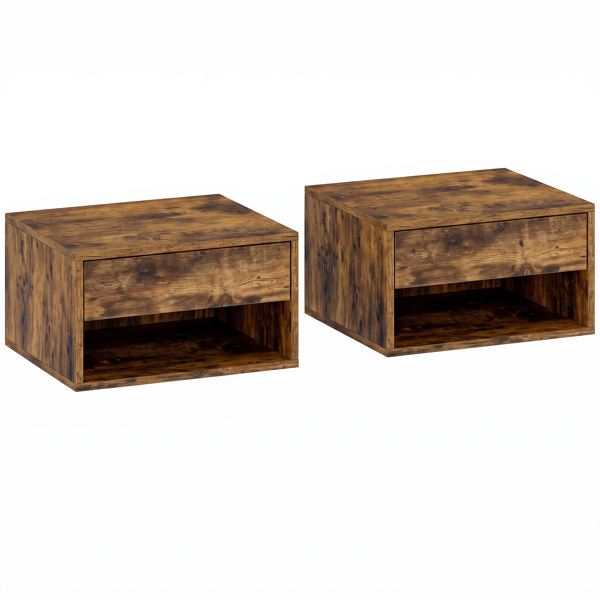 ARDENBROOK Set of 2 Floating Bedside Tables - Rustic Brown
