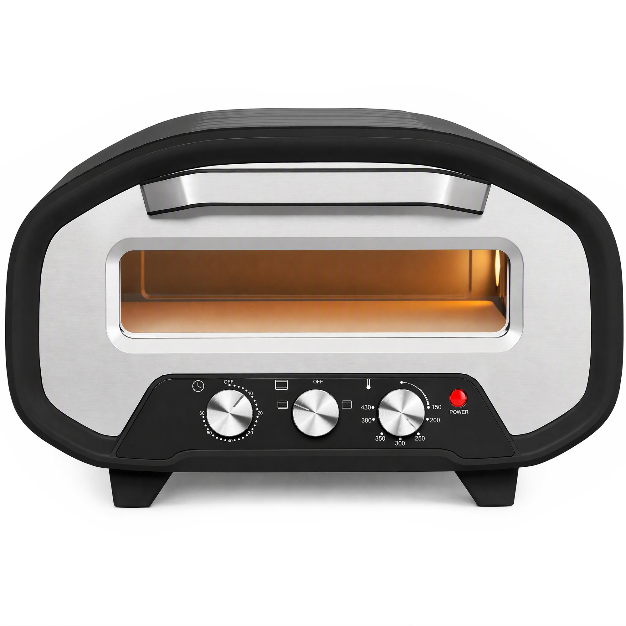BEACONDALE 2200W Electric Pizza Oven with Ceramic Stone and Viewing Window - Grey