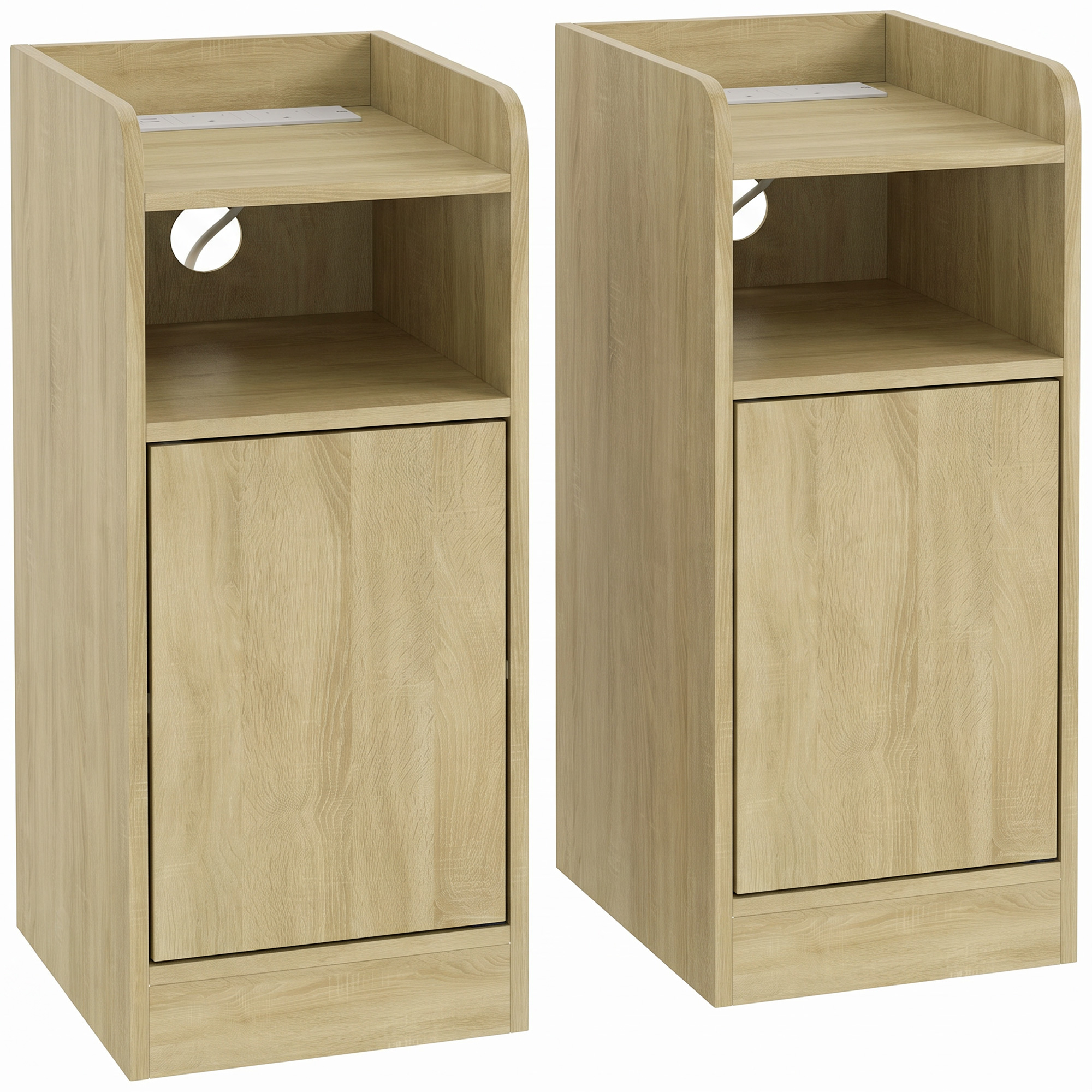 ARDENCREST Set of 2 Slim Bedside Tables with Charging Station - Oak