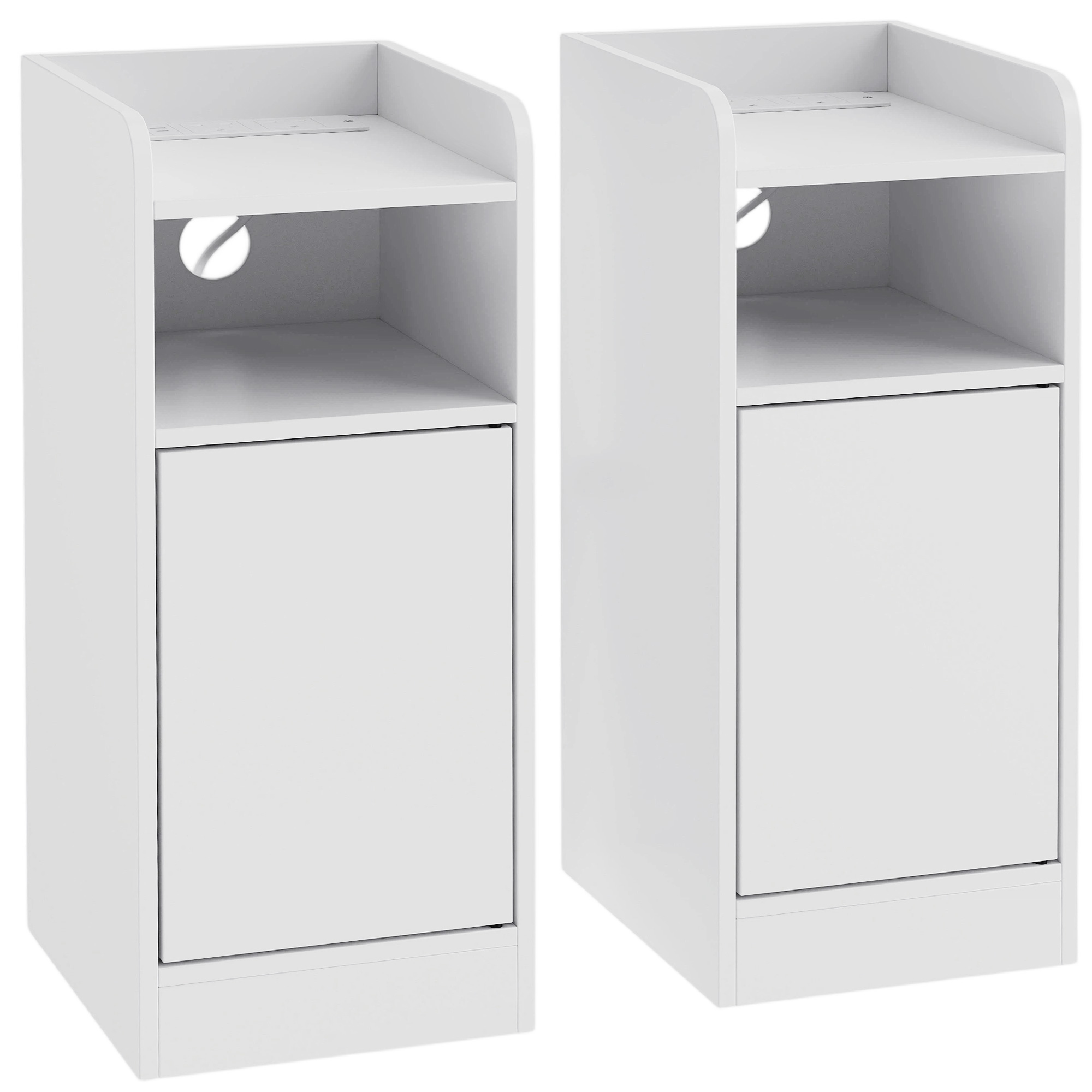 ARDENCREST Set of 2 Slim Bedside Tables with Charging Station - White