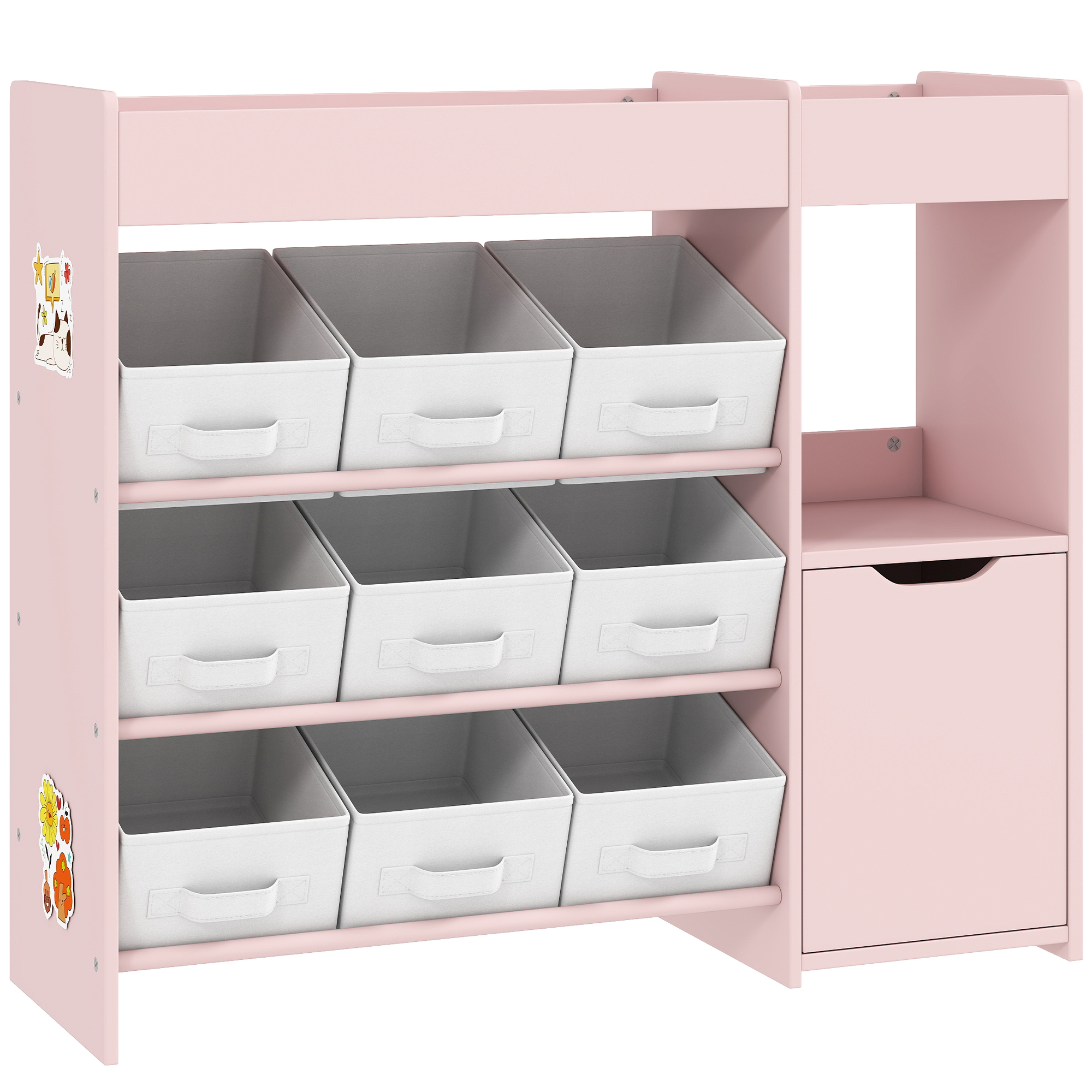 AMBERPORT Kids Toy Storage Unit with 9 Fabric Bins - Pink