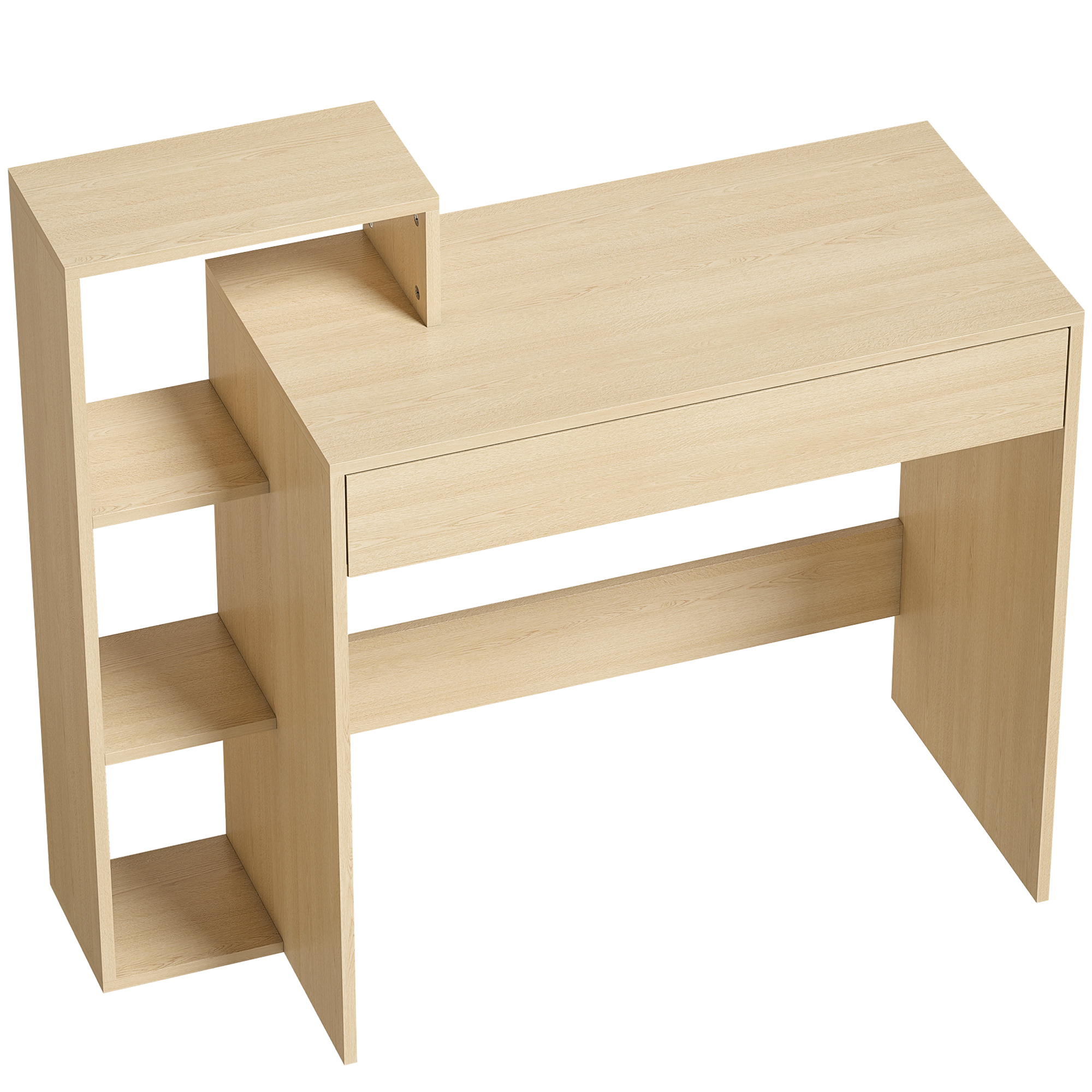 ARCBROOK Computer Desk with 3 Shelves and Drawer - Natural