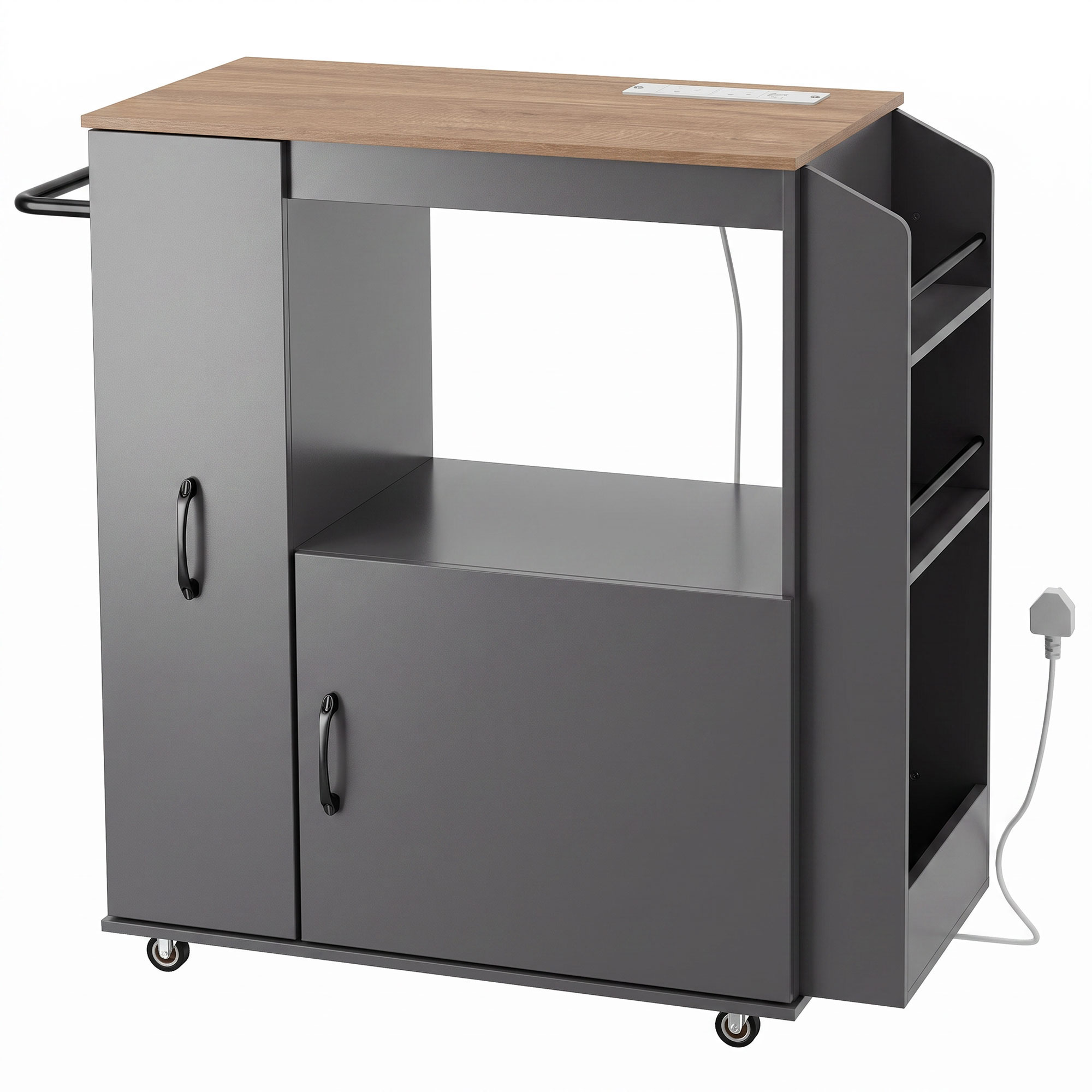 BREEZEVIEW Rolling Kitchen Island with Power Outlet and Storage - Grey