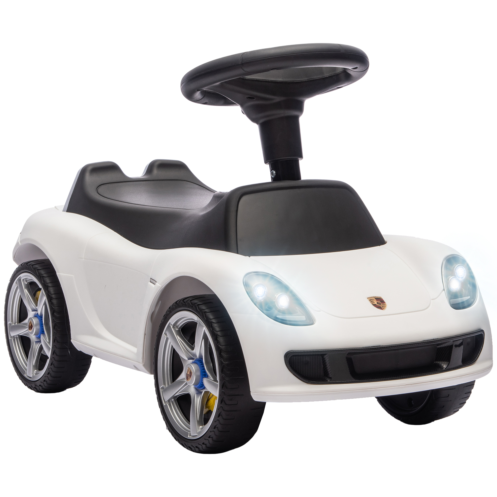 BROOKHILL Porsche Licensed Toddler Push Car with Horn and Lights - White
