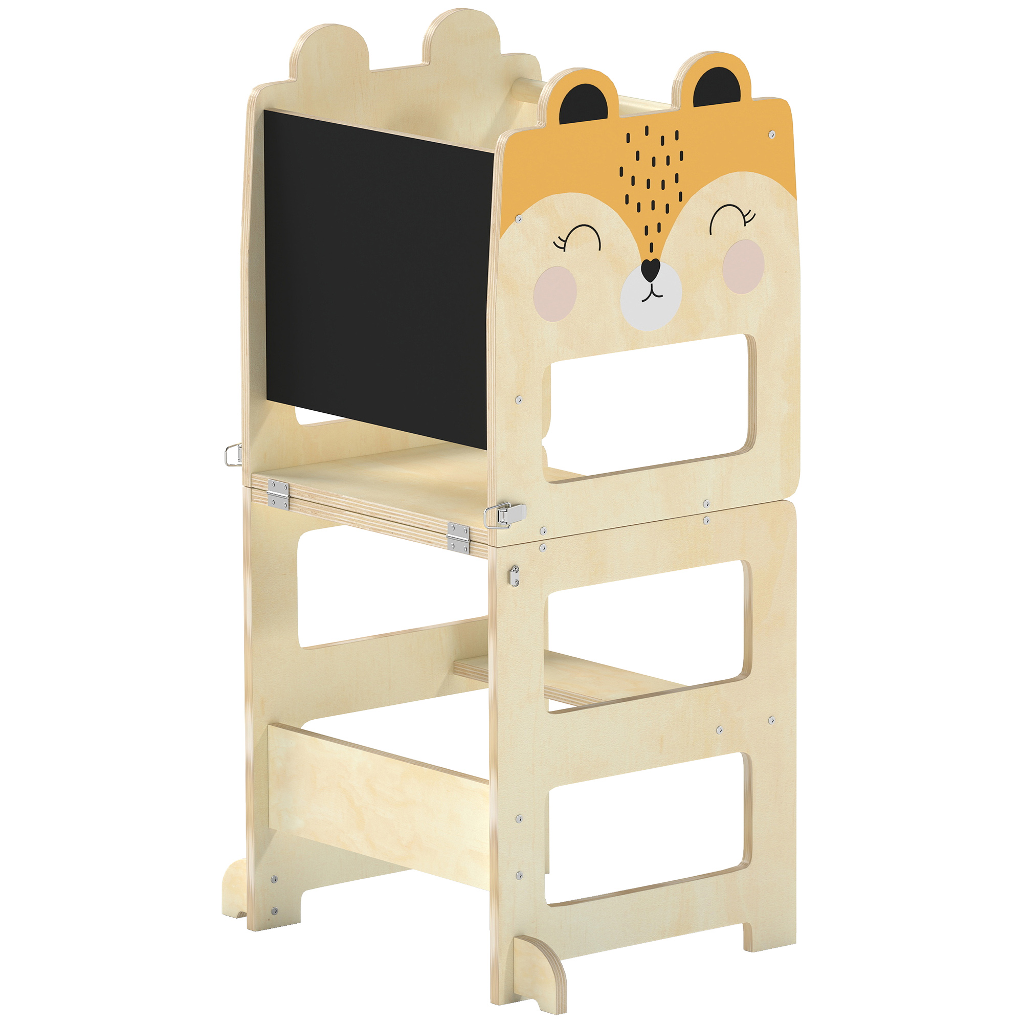 ANCHORFORD 3-in-1 Fox-Shaped Toddler Step Stool with Chalkboard - Natural