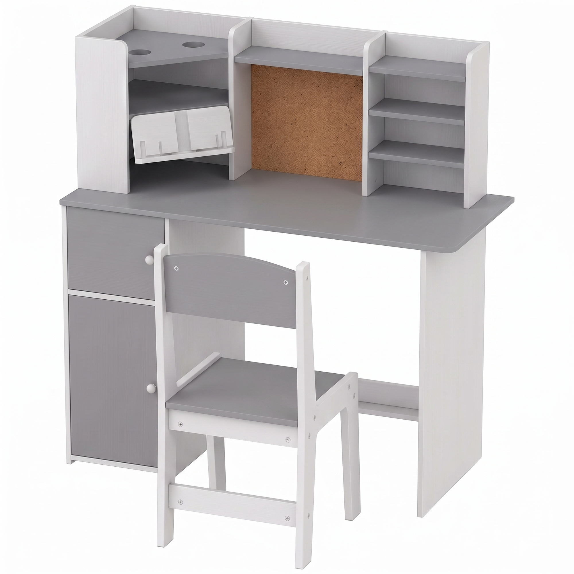 CHASEWELL Kids Desk and Chair Set with Shelves and Tablet Stand - Grey