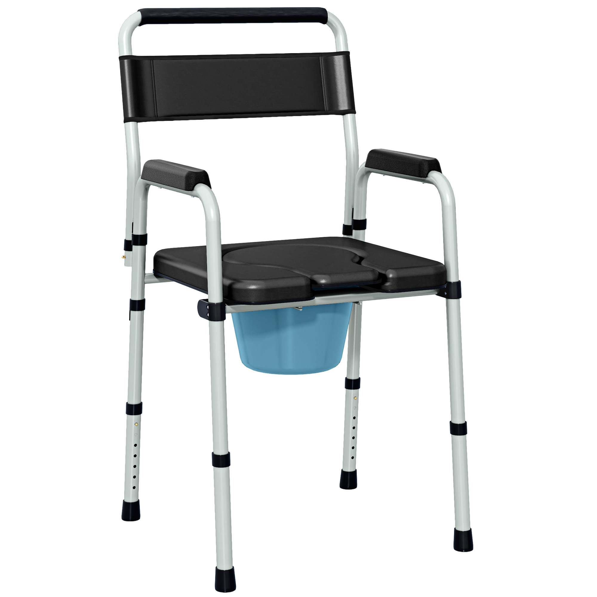 AMBERRIDGE Height-Adjustable Commode Chair with Arms and Removable Bucket - Black
