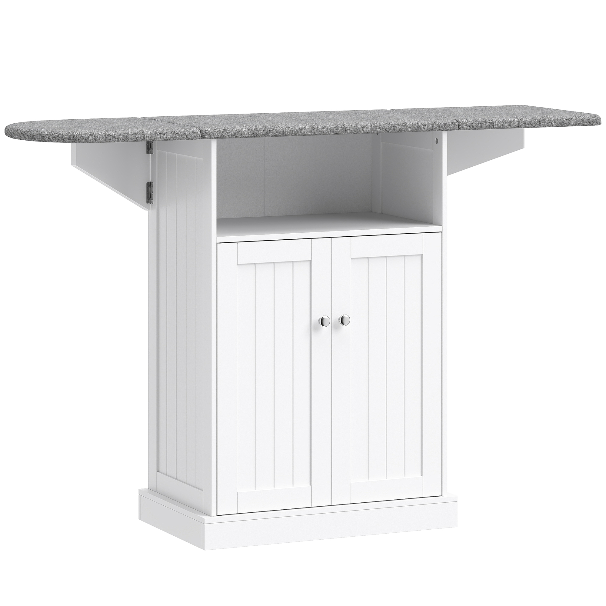 ANCHORSIDE Mobile Ironing Board Cabinet with Foldable Top and Storage - White
