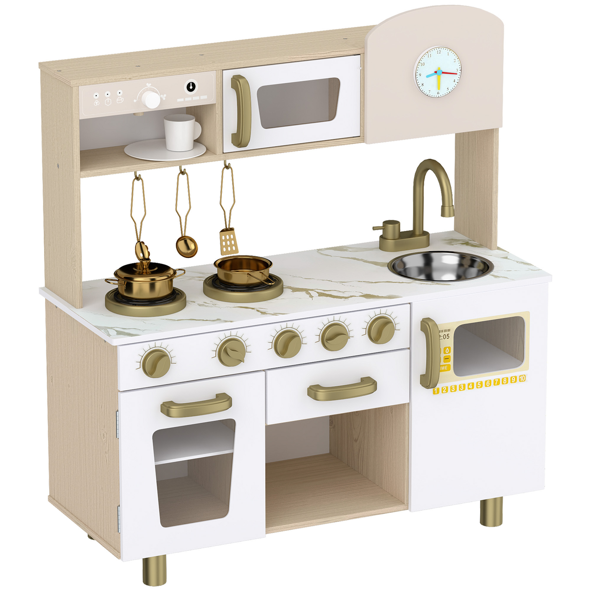 CEDARSIDE Kids Play Kitchen with Rotating Coffee Machine - White