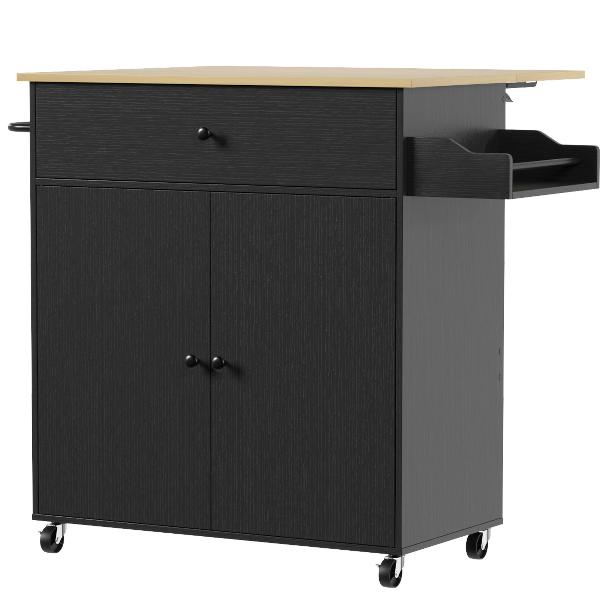 BREEZEBRIDGE Rolling Kitchen Island with Drop Leaf and Storage - Black