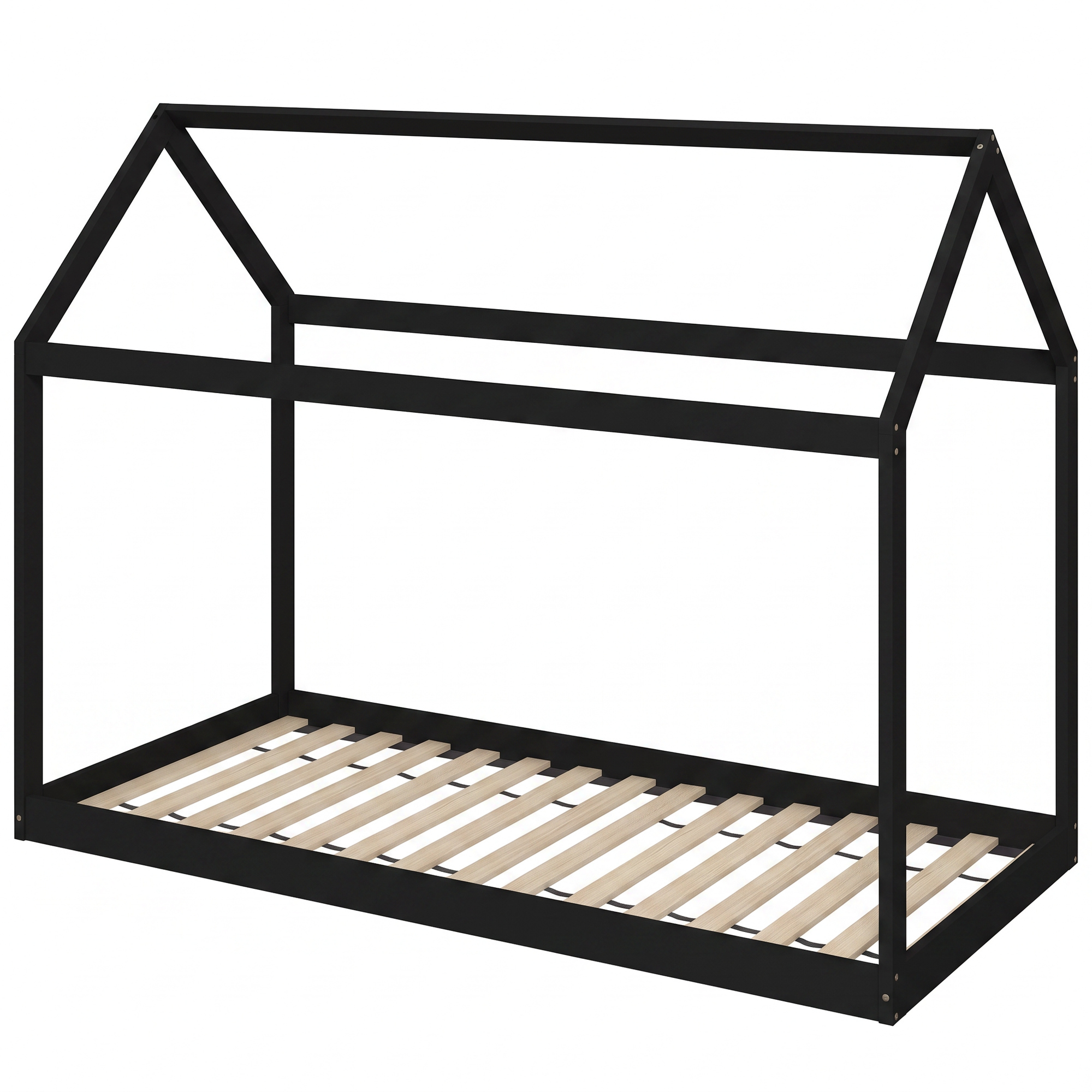 BIRCHDALE Single Wooden House Bed Frame, 90 x 190cm - Black