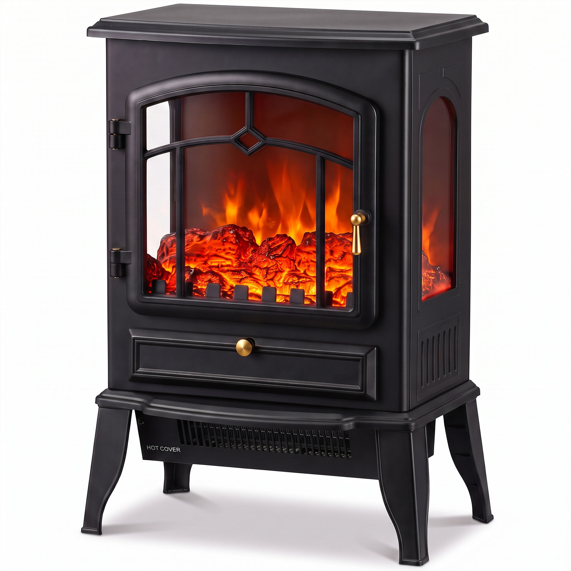 CEDARFORD 3-Sided Electric Fireplace Stove with 3D Flame Effect - Black