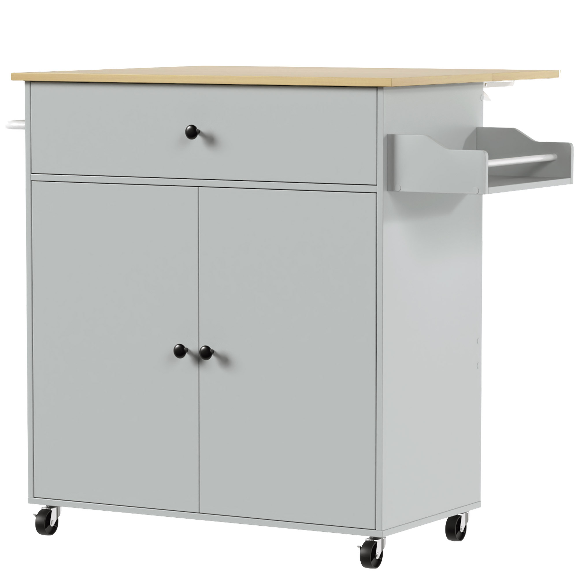 BREEZEBRIDGE Rolling Kitchen Island with Drop Leaf and Storage - Grey