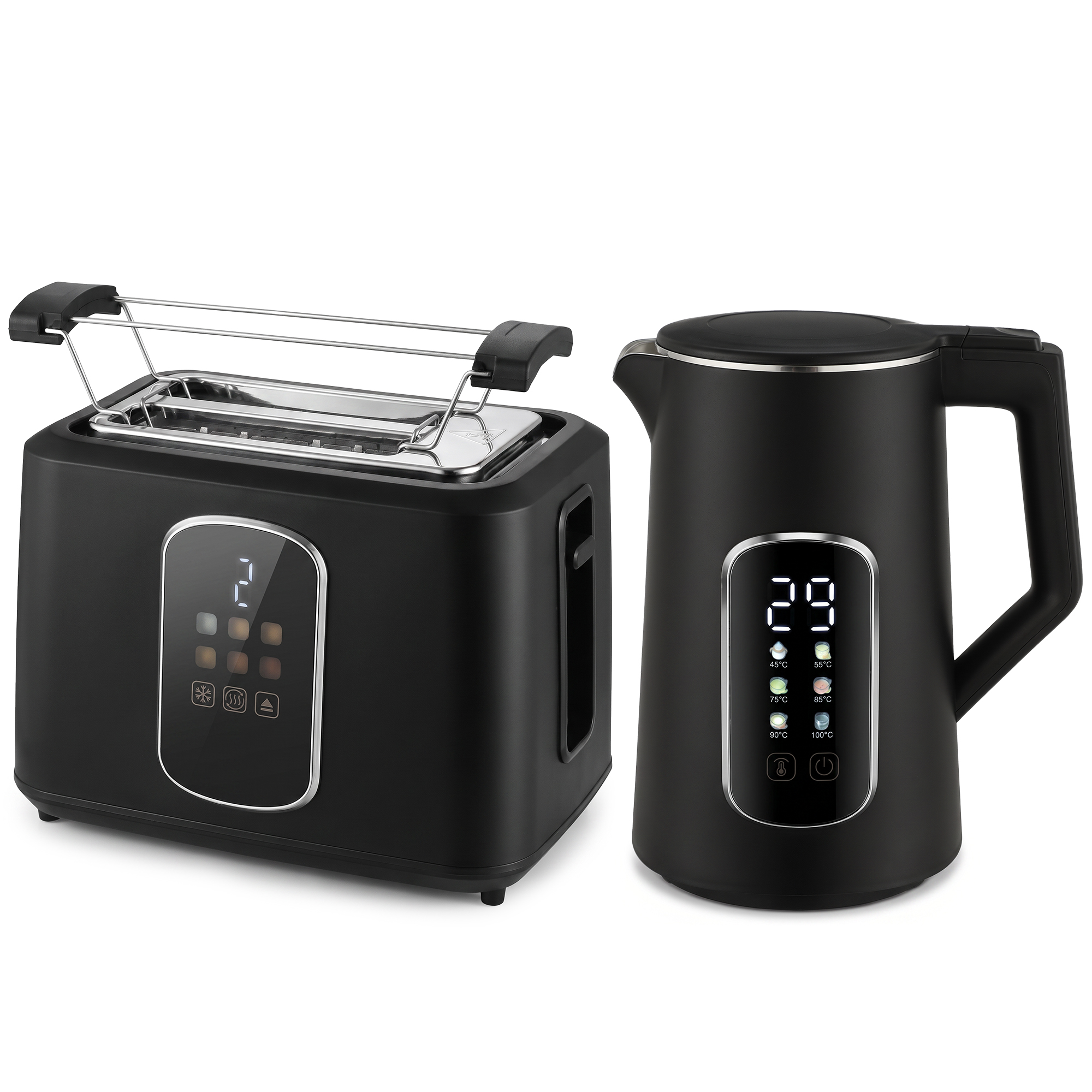 BLAZERIDGE Kettle and 2-Slice Toaster Set with LED Touchscreen - Black