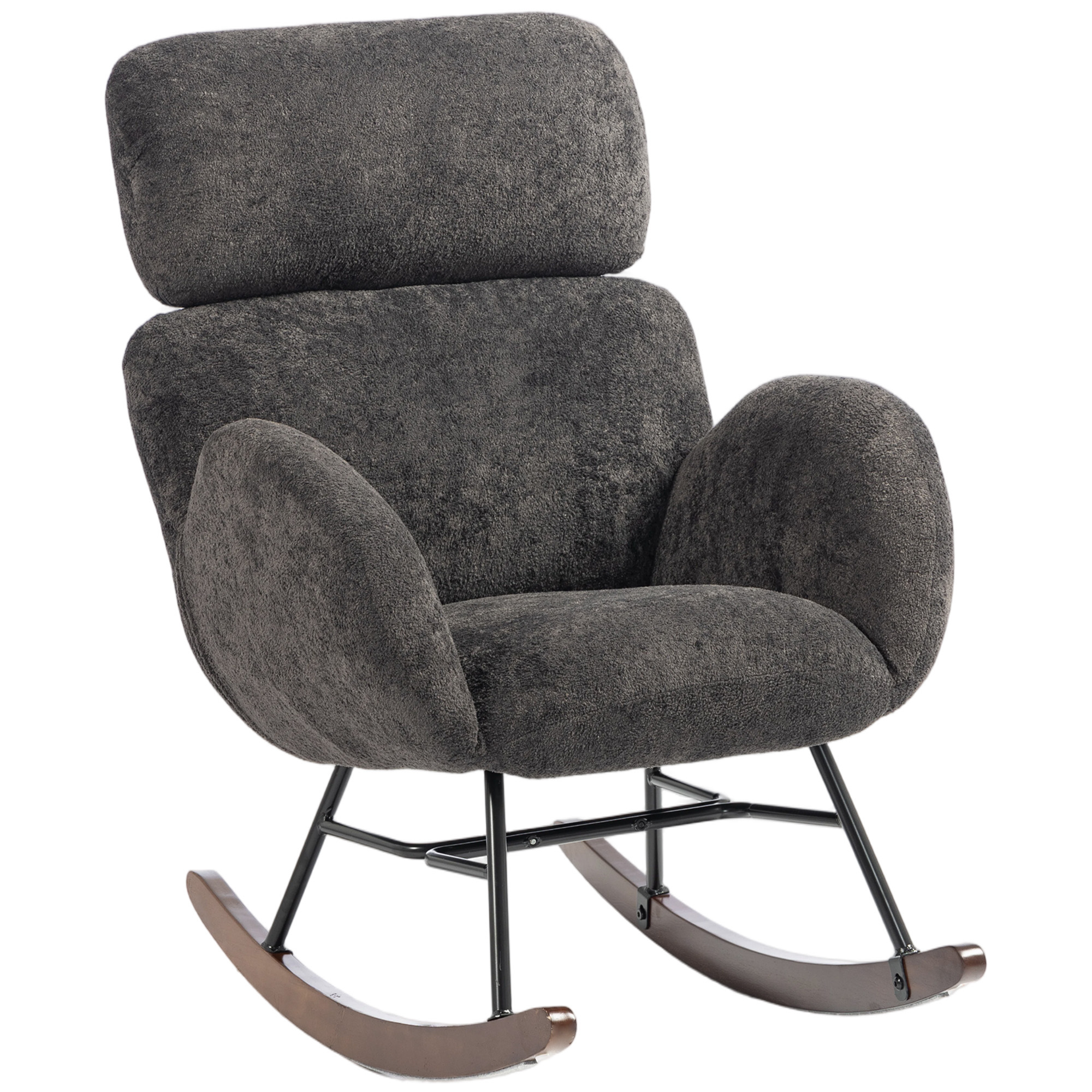 CLAYWORTH Raindrop Velvet Rocking Chair with Adjustable Headrest - Dark Grey
