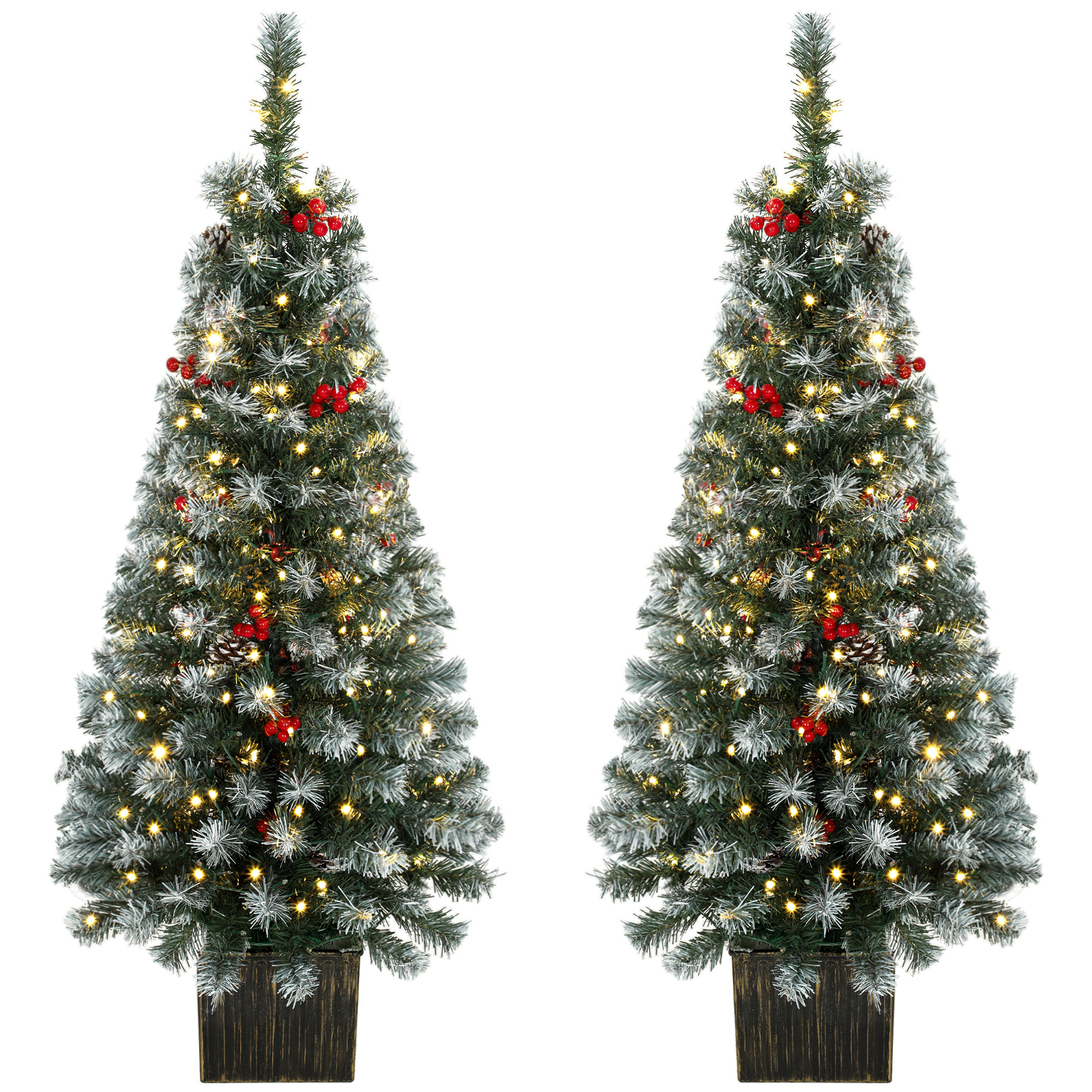 BLOOMBRIDGE Set of 2 4ft Slim Pre-Lit Christmas Trees with Dual-Colour LEDs