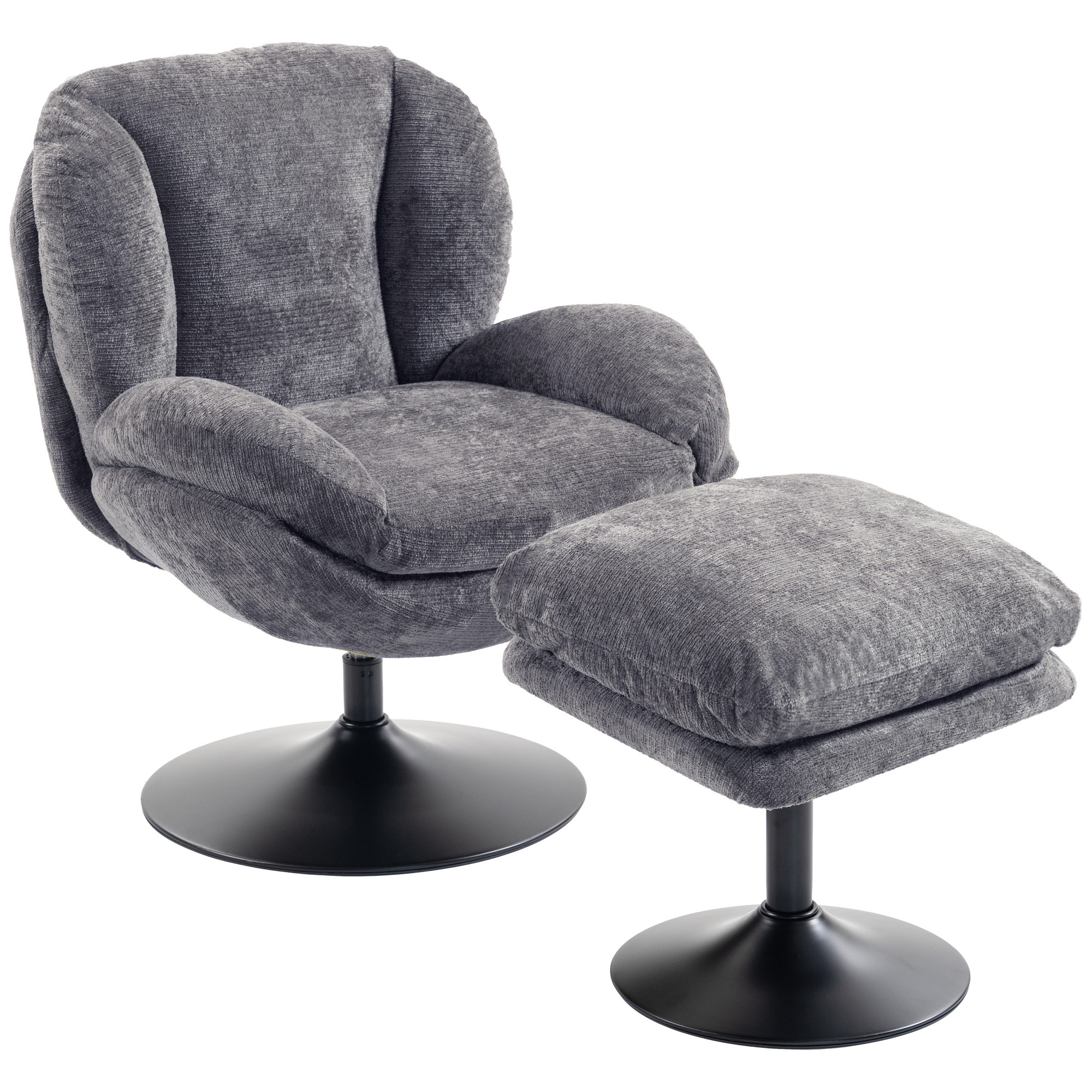 COVEPOINT Chenille Lazy Chair with Ottoman, 360° Swivel - Dark Grey