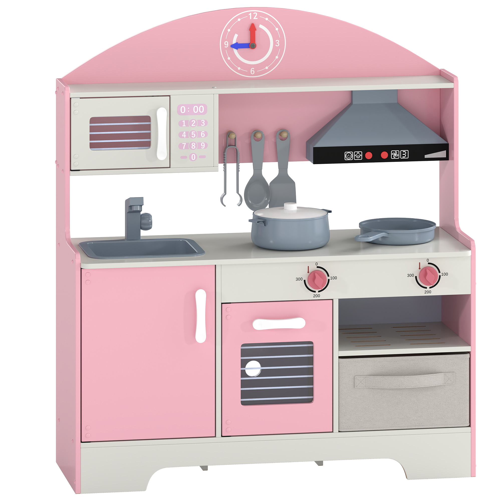 CANVASBRIDGE Kids Play Kitchen with Lights, Sounds and Fabric Drawer - Pink