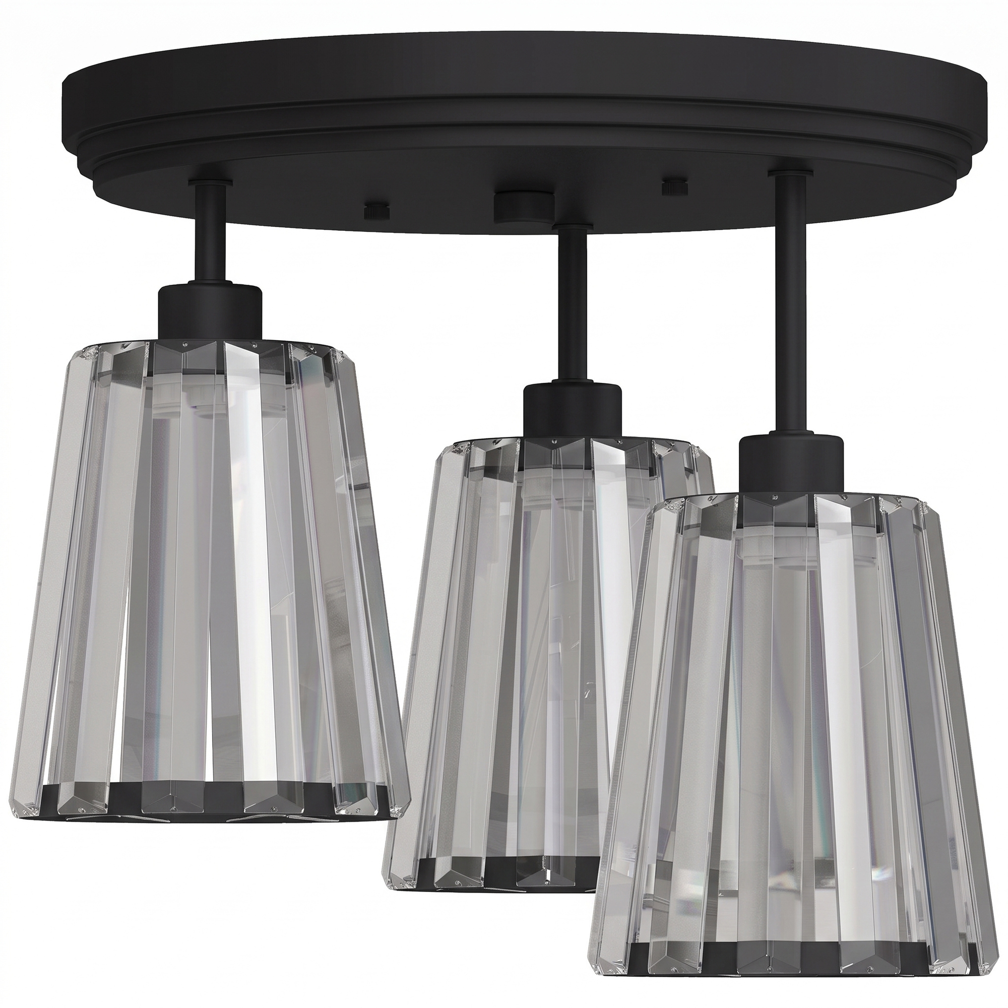 CANVASGATE 3-Light Crystal Glass Ceiling Light with Dual Mounting - Black
