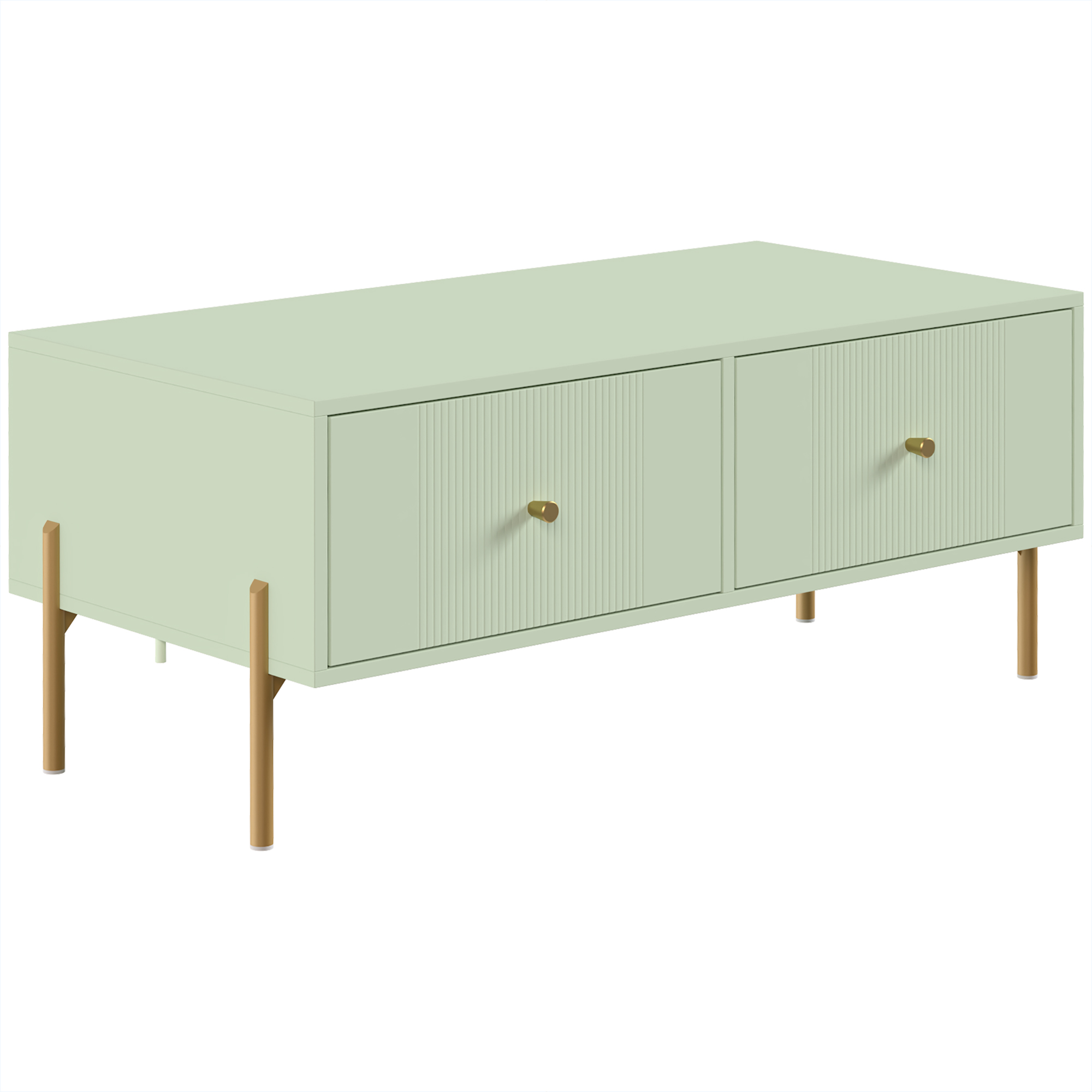 BIRCHTON Coffee Table with 2 Drawers and Metal Legs - Light Green