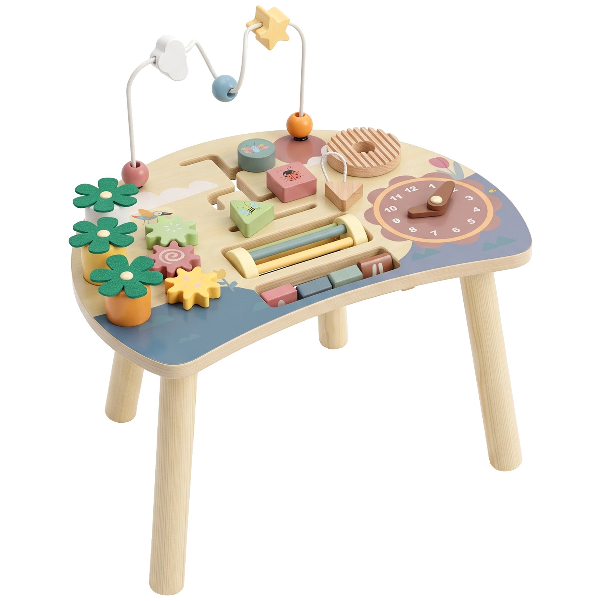 COVEDALE Wooden Baby Activity Table, 6-in-1 Montessori Play Centre, Ages 1 3