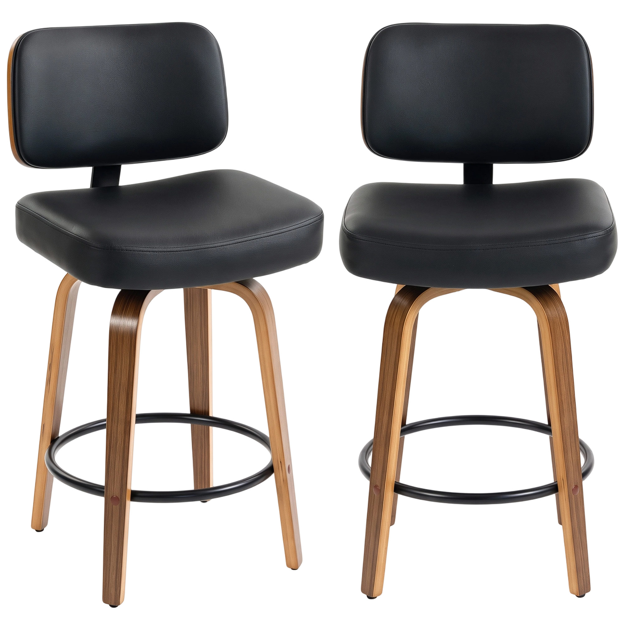 COASTCREST Set of 2 Swivel Bar Stools with Padded PU Seats - Black