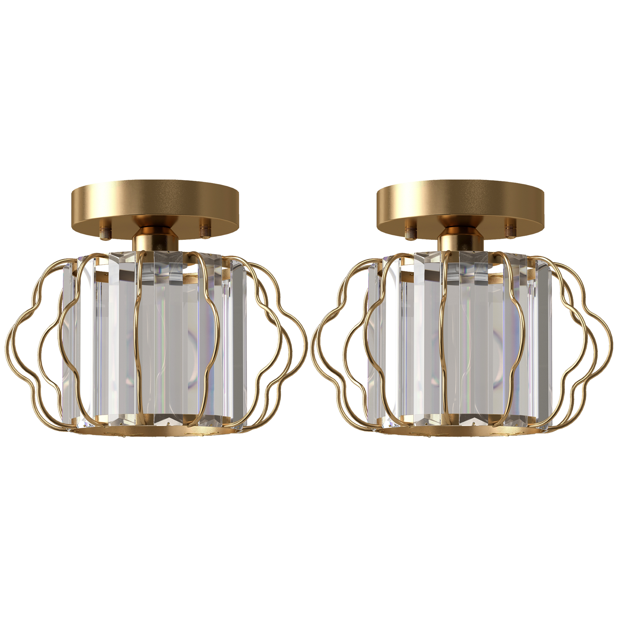 BRIARFORD Set of 2 Semi-Flush Crystal Ceiling Lights - Gold Tone