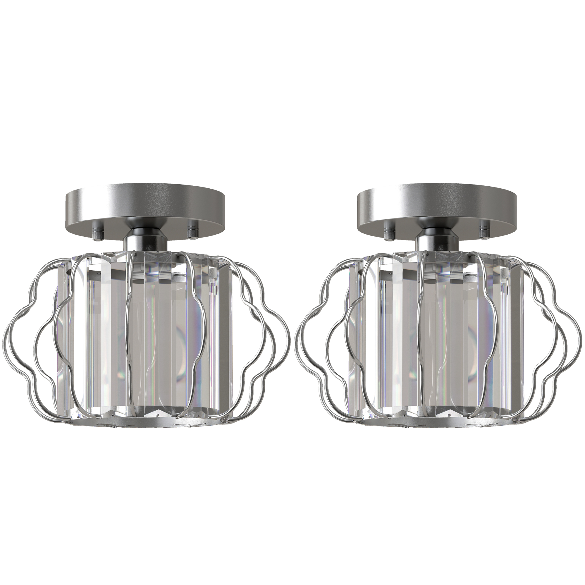 BRIARFORD Set of 2 Semi-Flush Crystal Ceiling Lights - Silver Tone