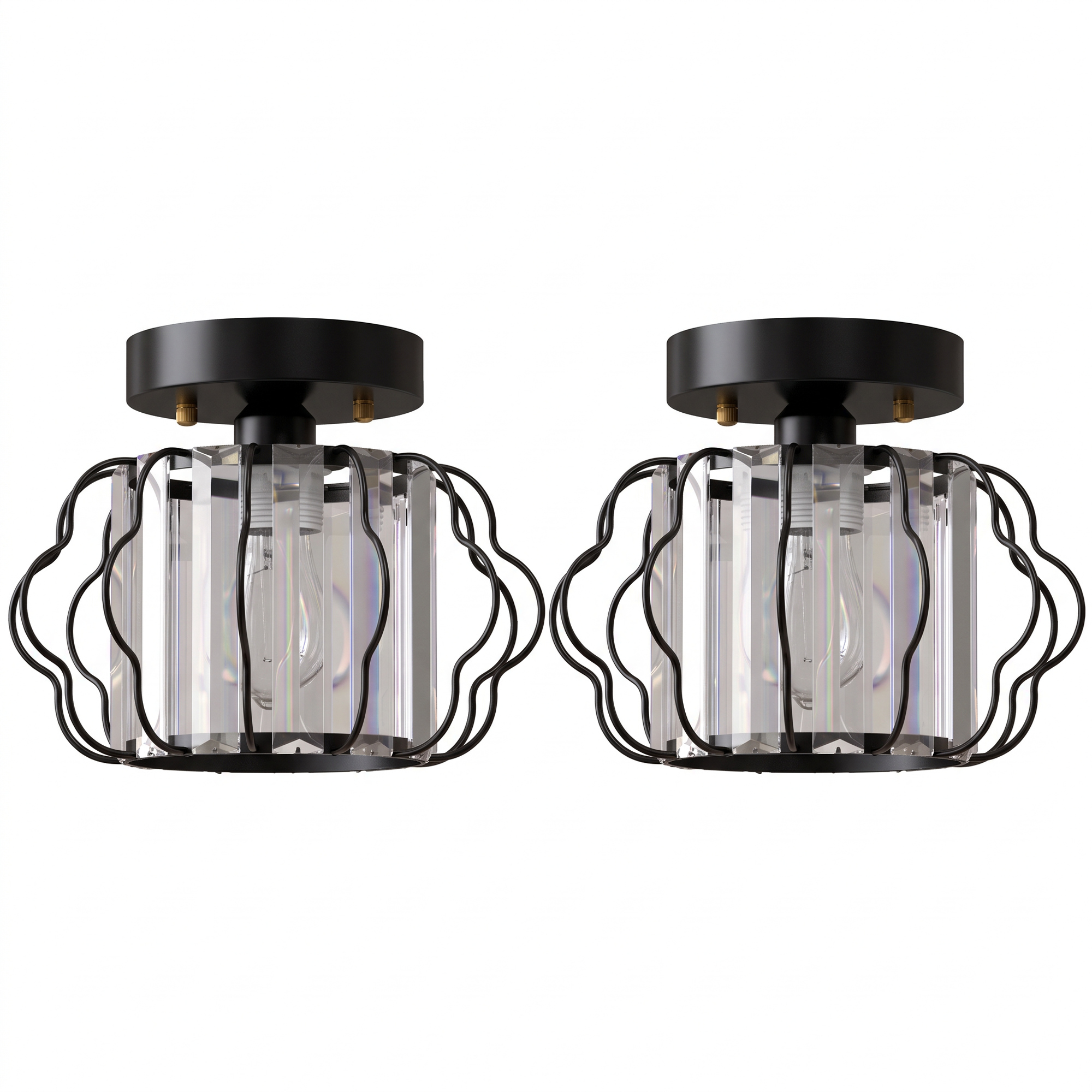 BRIARFORD Set of 2 Semi-Flush Crystal Ceiling Lights - Black