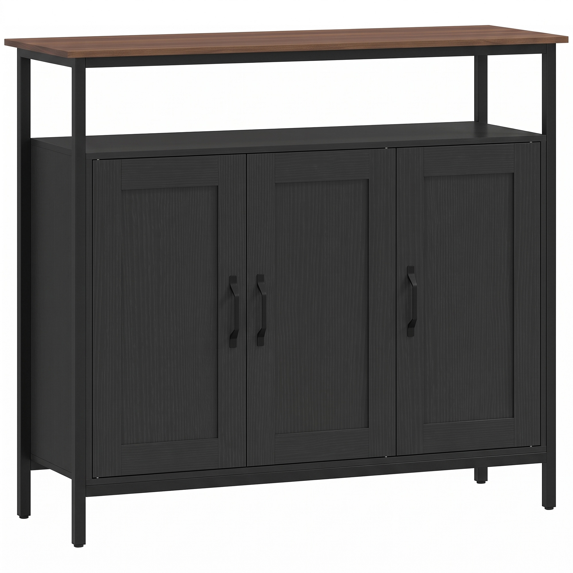 BRIARCREST Industrial Kitchen Sideboard with 2 Cabinets and Open Shelf - Black