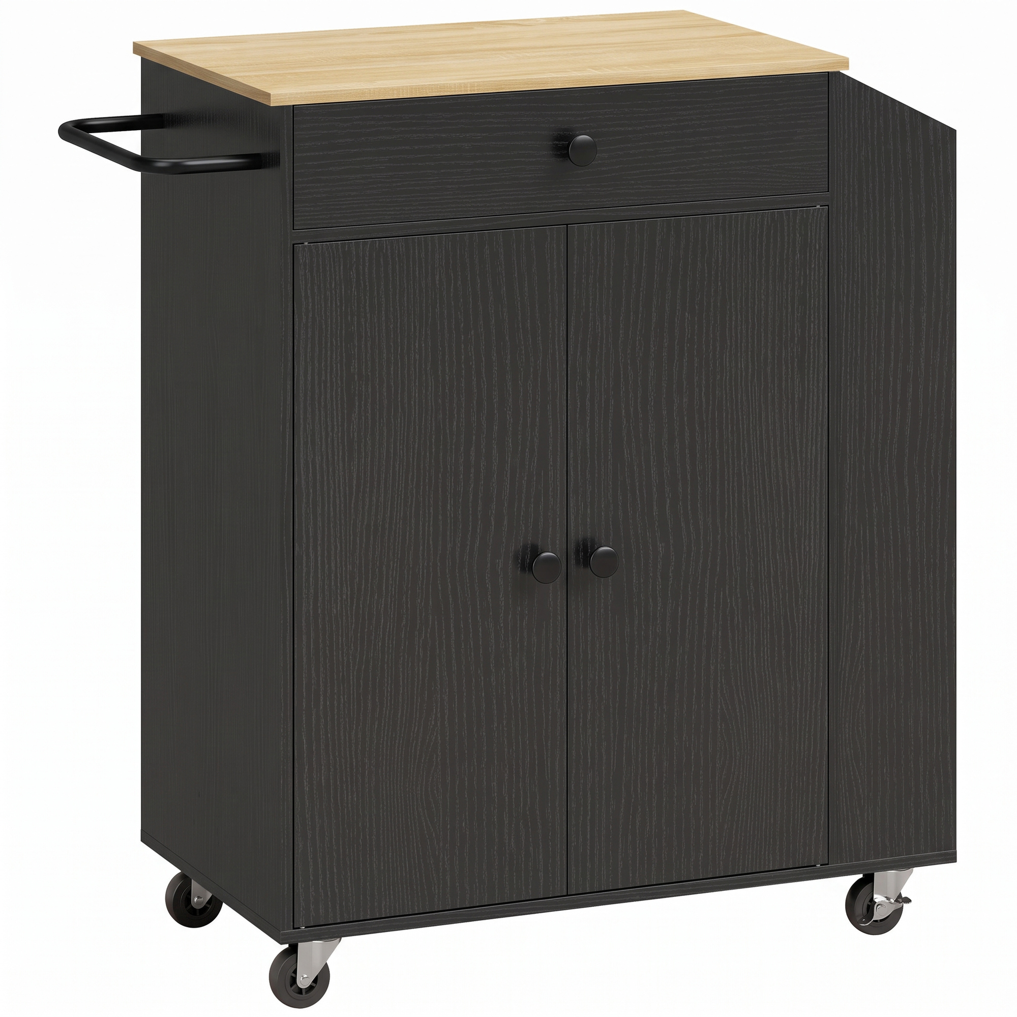 BREEZEBROOK Rolling Kitchen Island with 3-Tier Spice Rack - Black