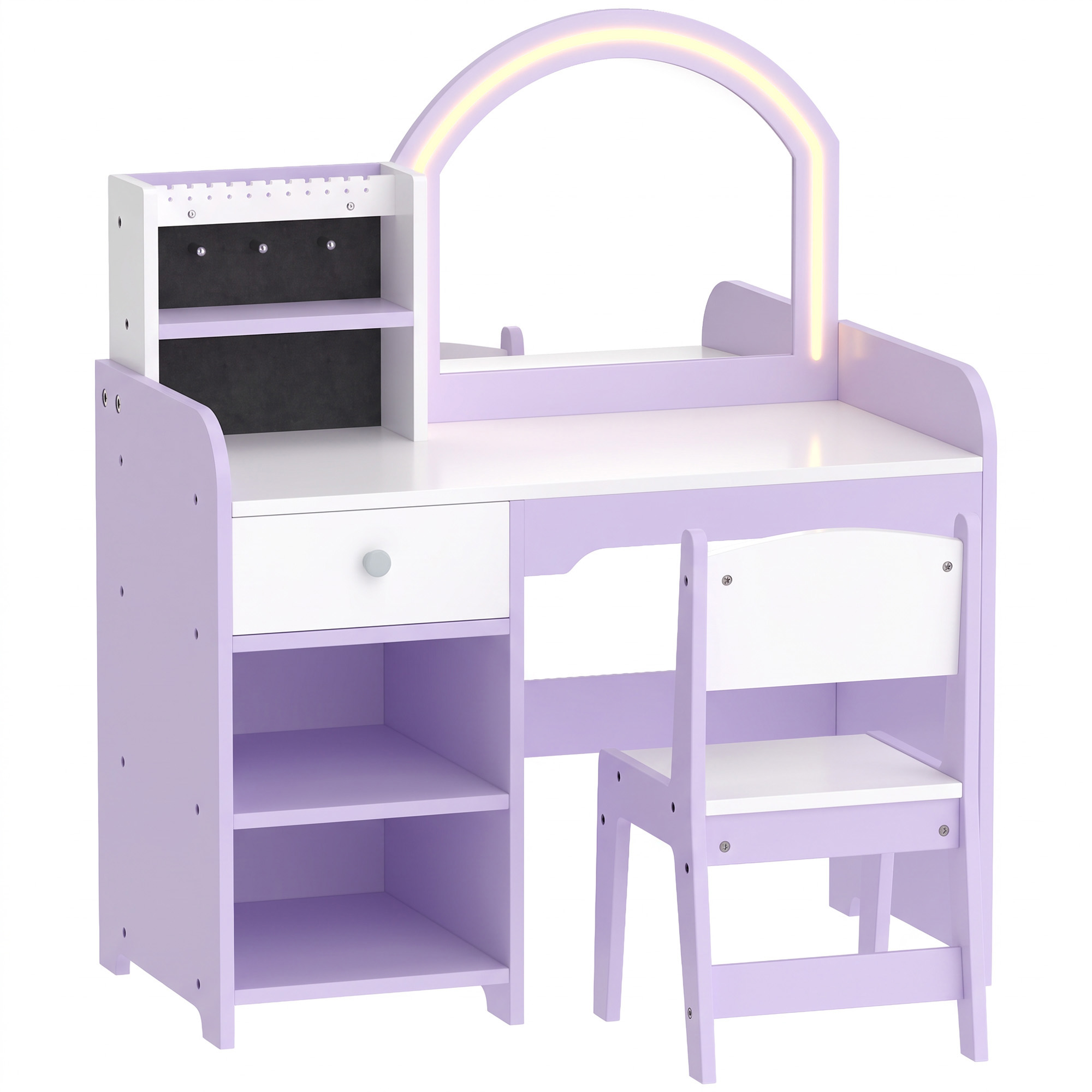 CHASEBRIDGE Kids Vanity Table and Stool Set with 2-Colour Light Mirror - Purple