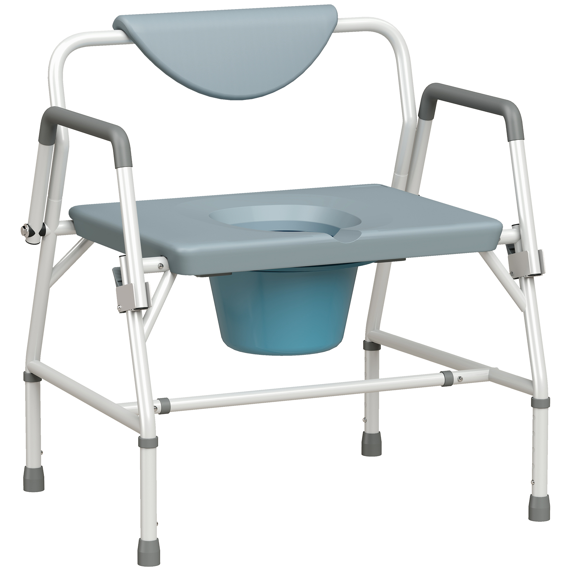 ASHDALE Height-Adjustable Commode Chair with Flip-Up Arms - White and Grey