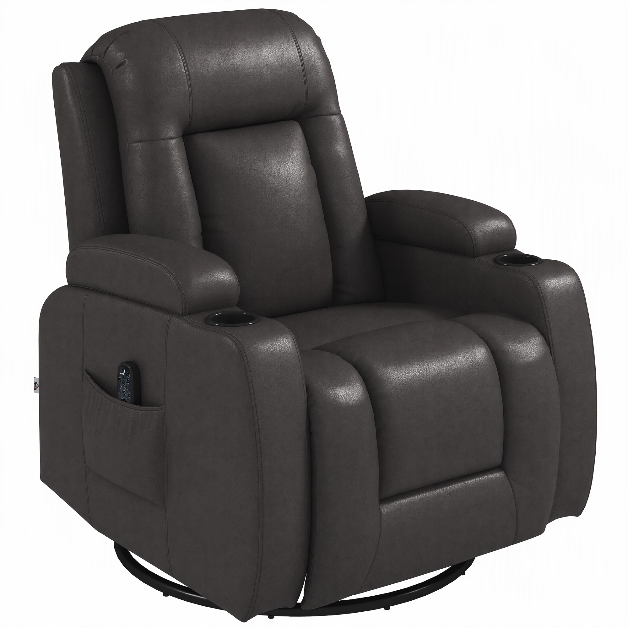COASTFIELD PU Leather Recliner Chair with Extended Footrest and Cup Holders - Dark Brown