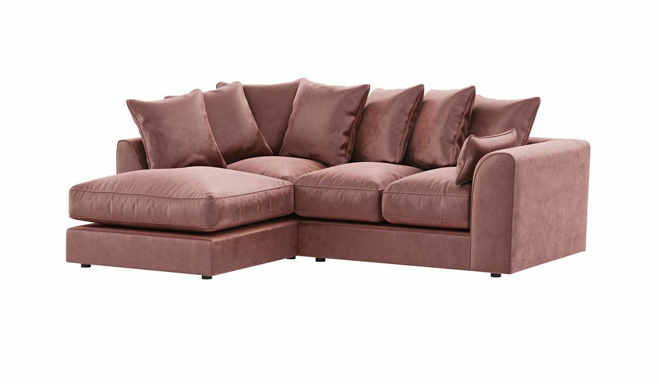 VOSTA Plush Velvet 4 Seater Corner Sofa - L Shaped - Left Hand Facing - Pink