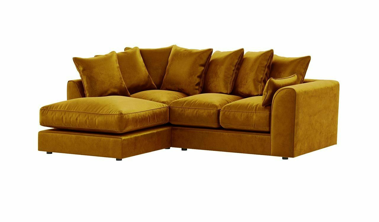 VOSTA Plush Velvet 4 Seater Corner Sofa - L Shaped - Left Hand Facing - Mustard