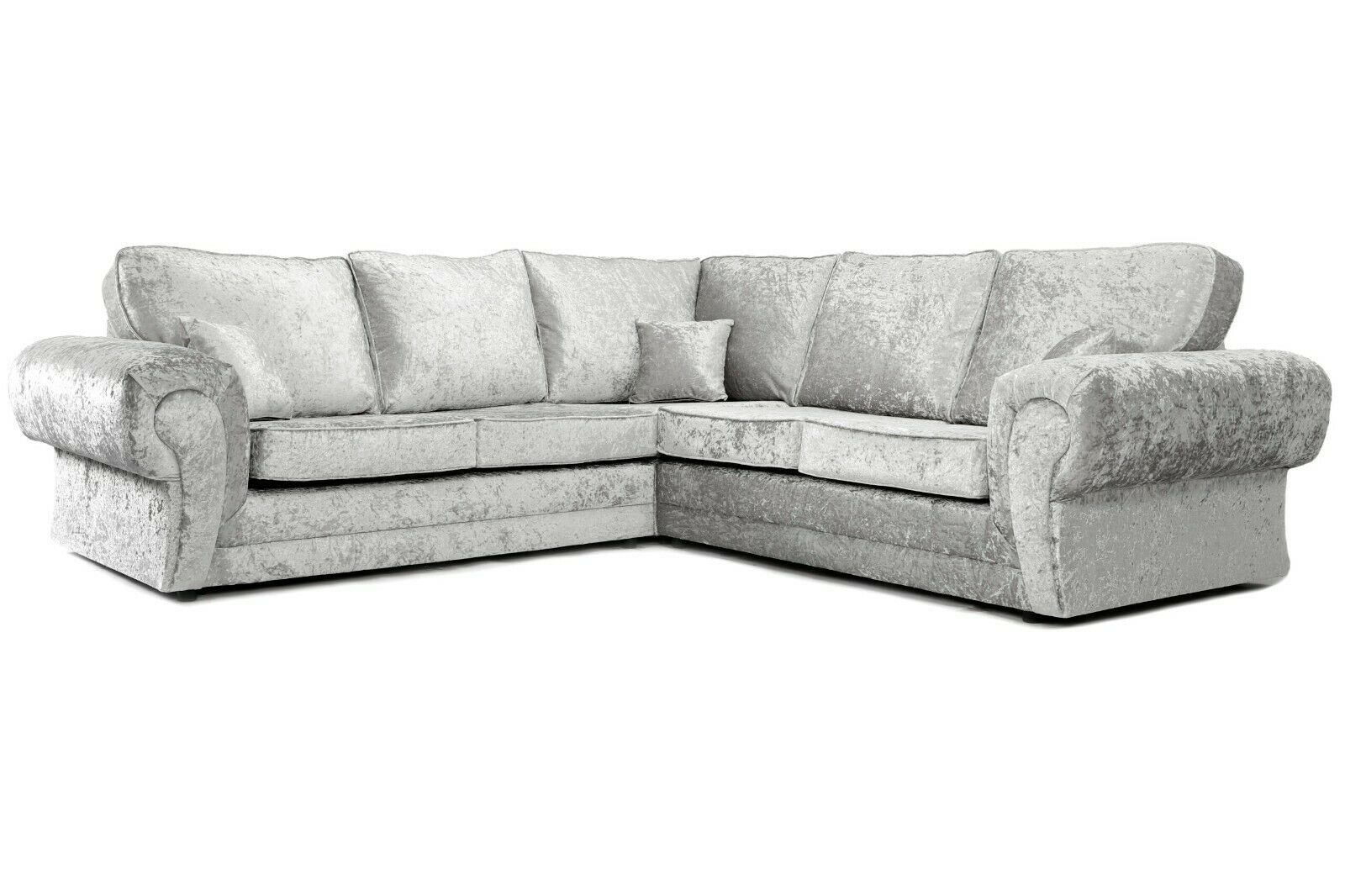 CAMLI Crushed Velvet 5 Seater Fullback Corner Sofa - L Shaped - Silver