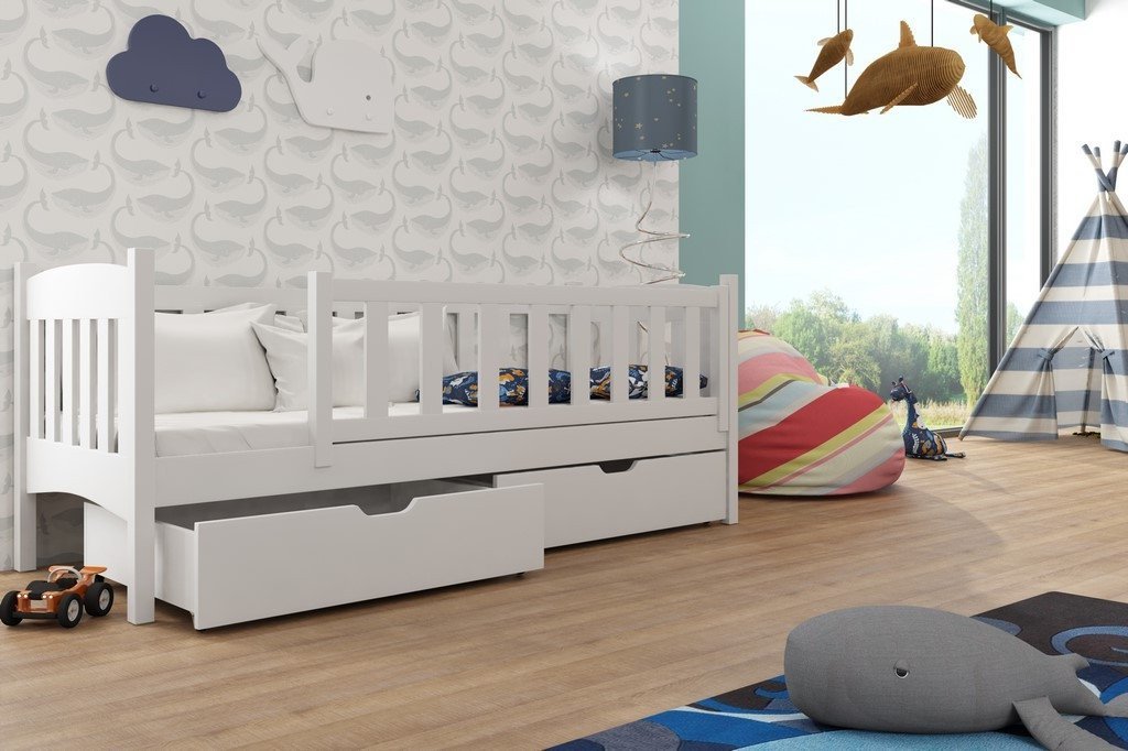 Arman Solid Wooden Single Storage Bed Frame with Bonnell Foam Mattress - White