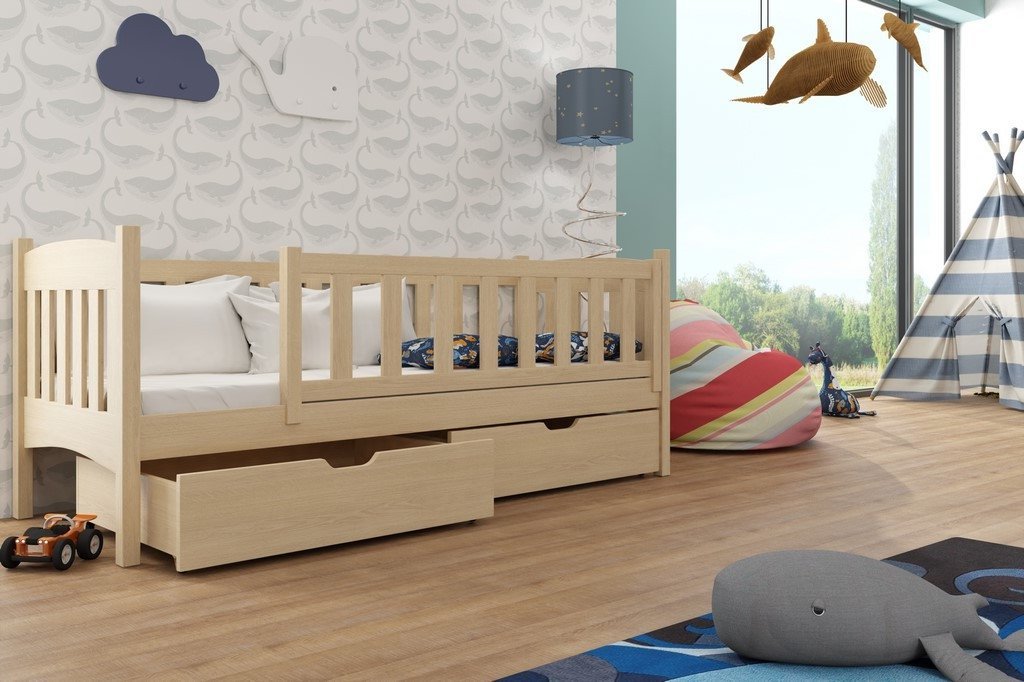 Arman Solid Wooden Single Storage Bed Frame with Bonnell Foam Mattress - Pine