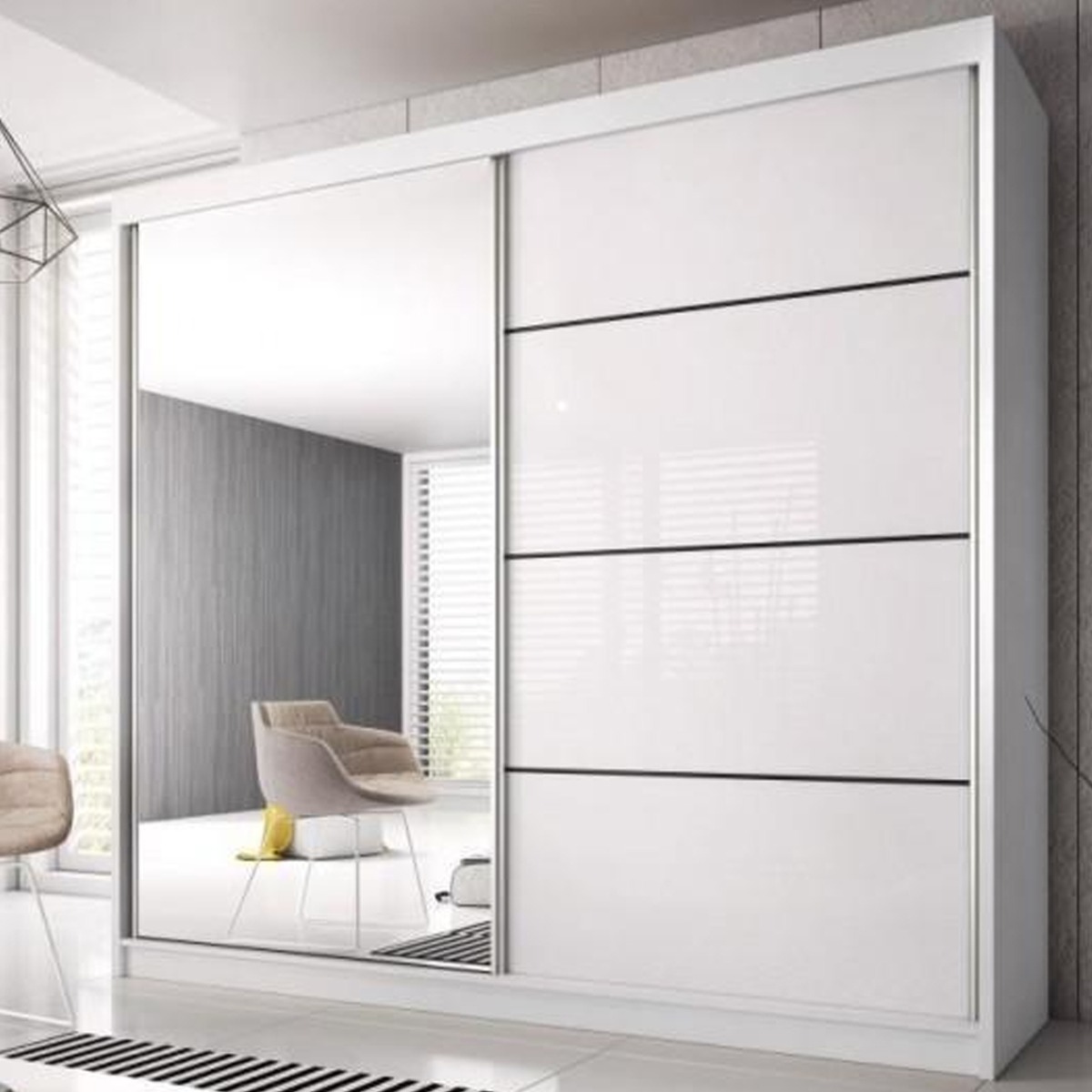 MALTA 2 Door Mirrored Sliding Wardrobe White - 233cm