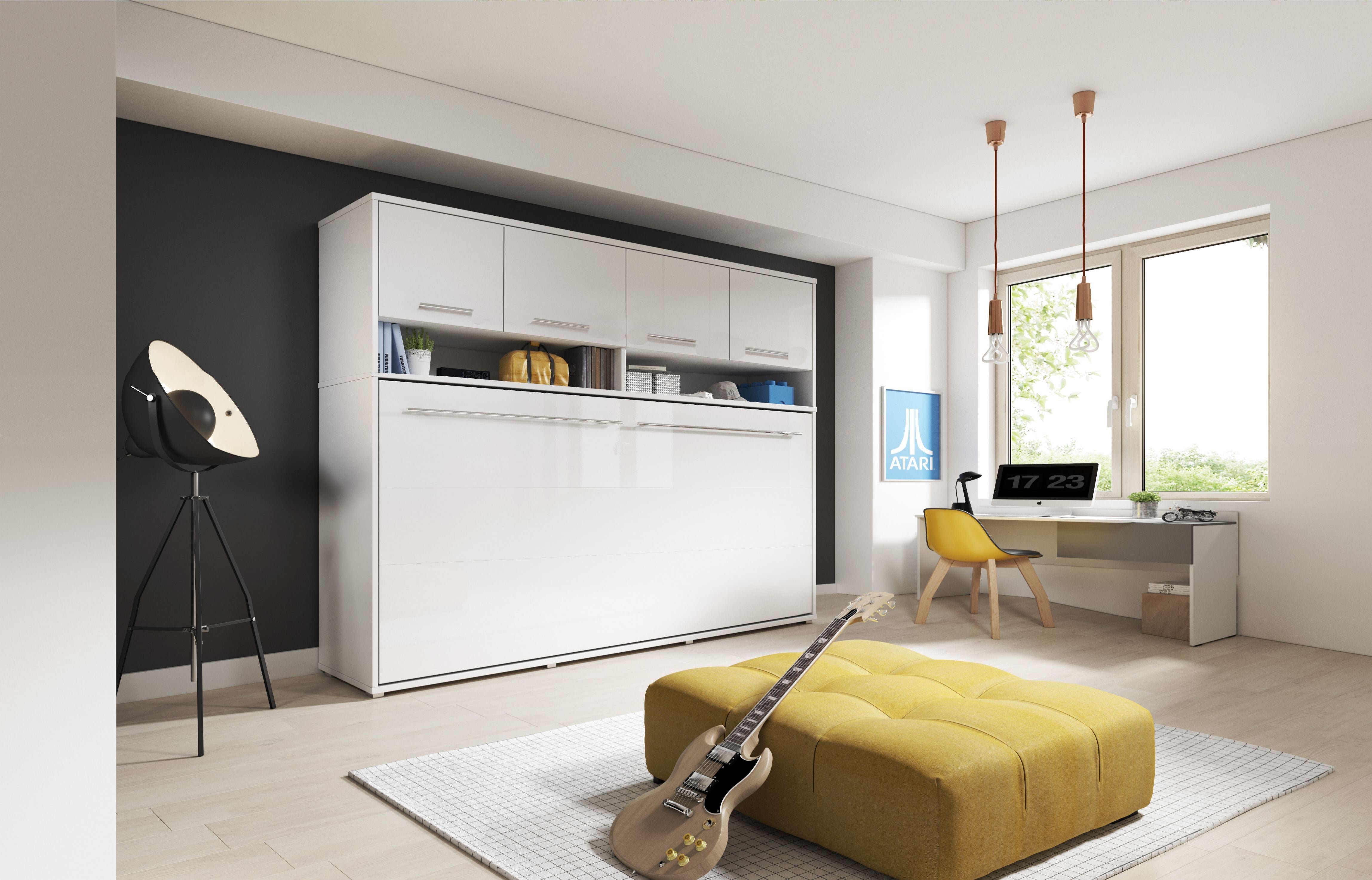 ArtNest Horizontal Wall Bed 120cm with Over Bed Unit - Grey Matt