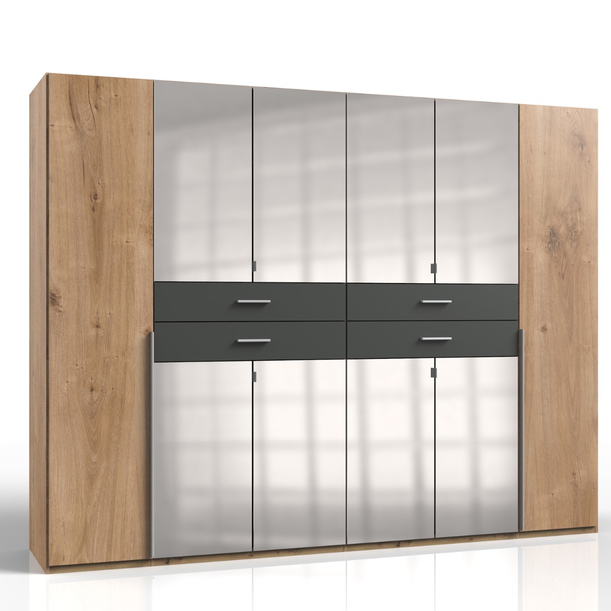 DENMARK 6 Door Mirrored Wardrobe Finish Oak and Graphite - 270cm