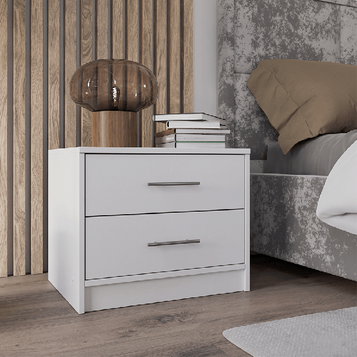 KIRKLEES 2 Drawer Bedside Table - White