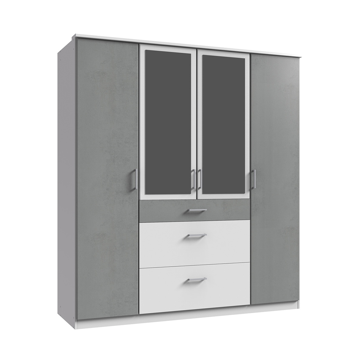 COMODO 4 Door Mirrored Wardrobe with 3 Drawers White and Grey - 180cm