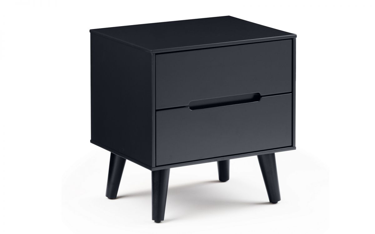 Bedside Table - ALICIA 2 Drawer Nightstand Anthracite 45cm
