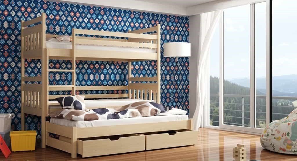 RYN Wooden 2 Drawers Storage Double Bed with Trundle - Pine