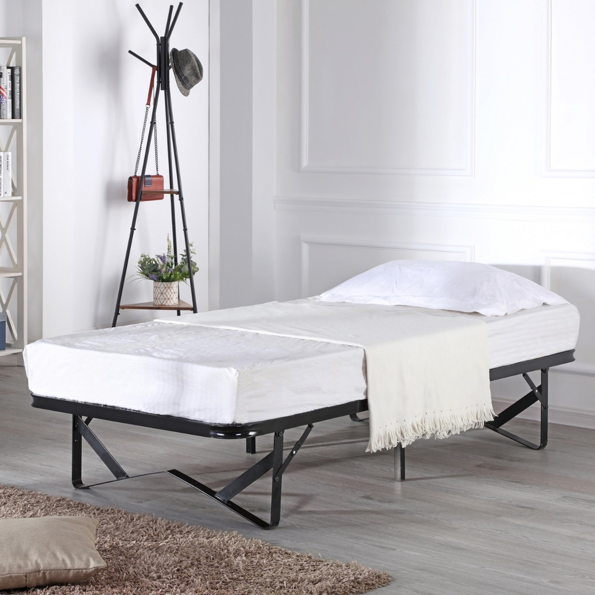 Foldable Skid Metal Bed Black - Small Double 4ft