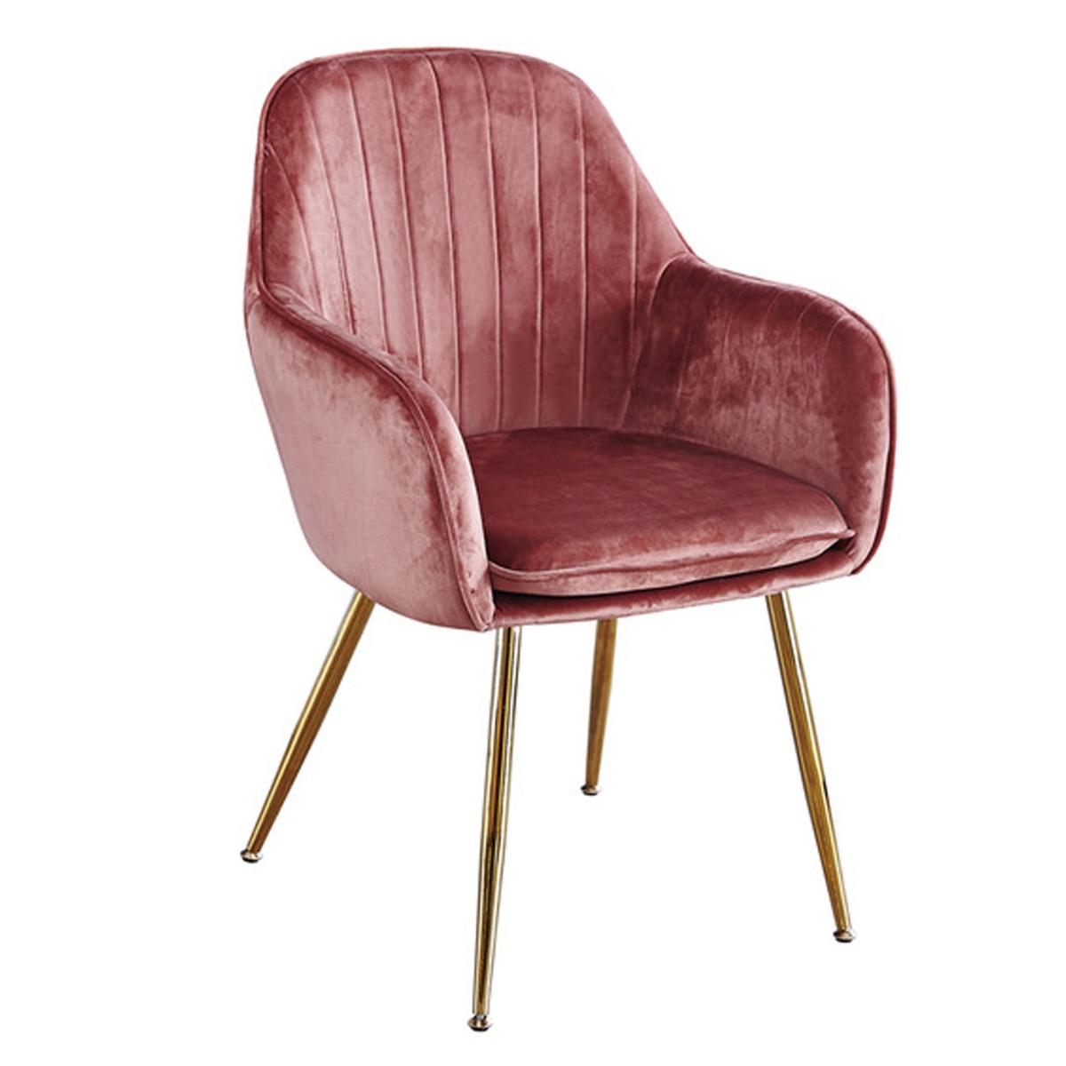 Lara Plush Velvet Gold Legs Dining Chair, Vintage Pink - Set of 2