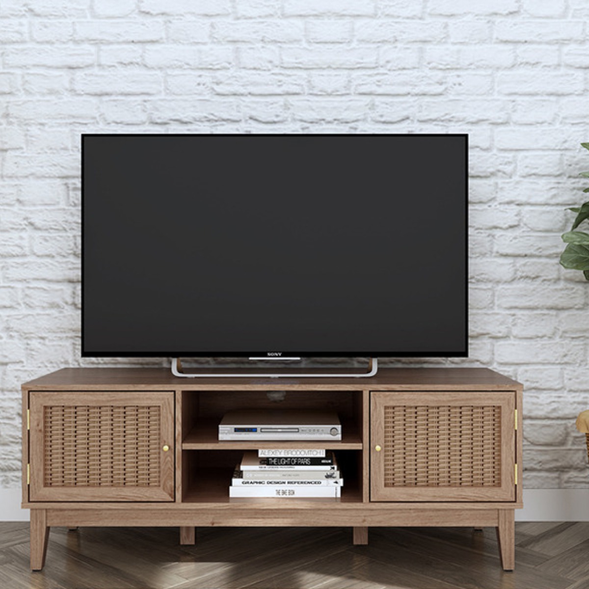 Bordeaux Wooden Framed Tv Table 2 Door and Open Shelf - Oak