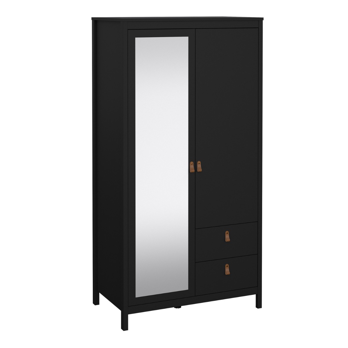 BURNLEY 2 Door Mirrored Wardrobe with 2 Drawers Matt Black - 102.3cm